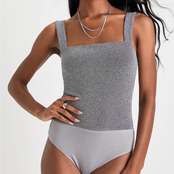 Symbolize Silver Textured Lurex Sleeveless Bodysuit - Picture 2 of 4